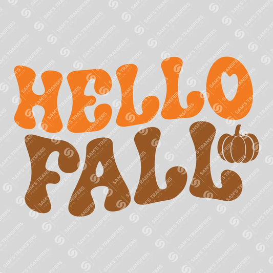 Apparel featuring a Hello Fall-themed DTF transfer.