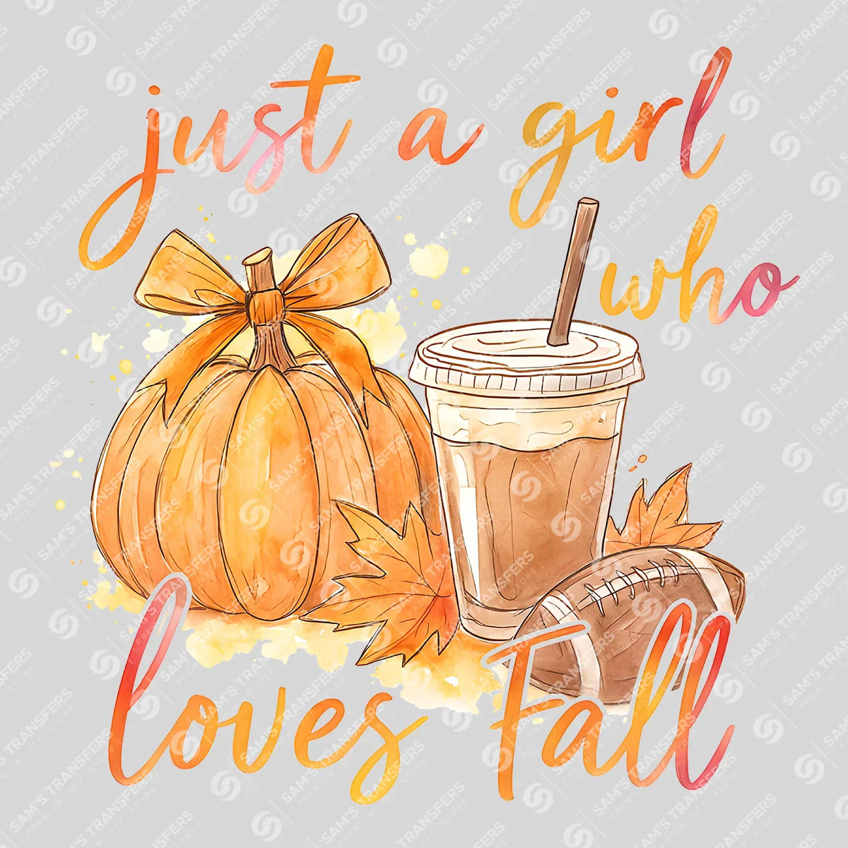 Apparel featuring a Just A Girl Who Loves Fall-themed DTF transfer.