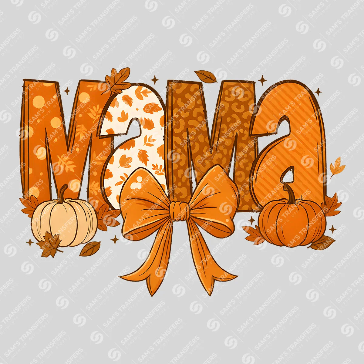 Apparel featuring a Mama Fall Bow Pumpkin-themed DTF transfer.