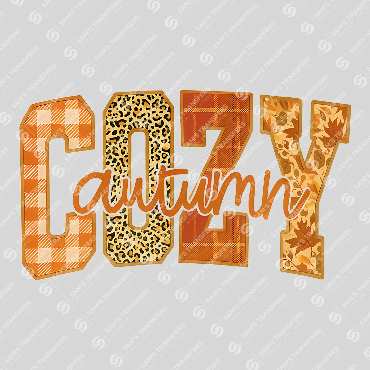 Apparel featuring a Cozy Autumn Varsity-themed DTF transfer.