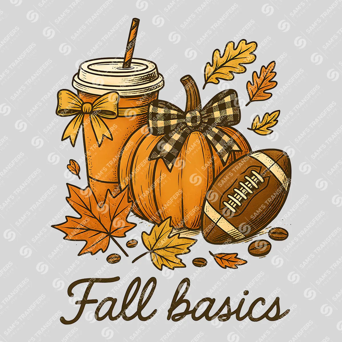 Apparel featuring a Fall Basics-themed DTF transfer.