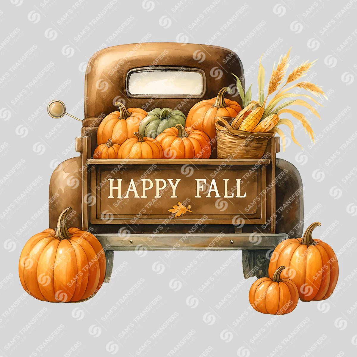 Apparel featuring a Happy Fall Truck-themed DTF transfer.