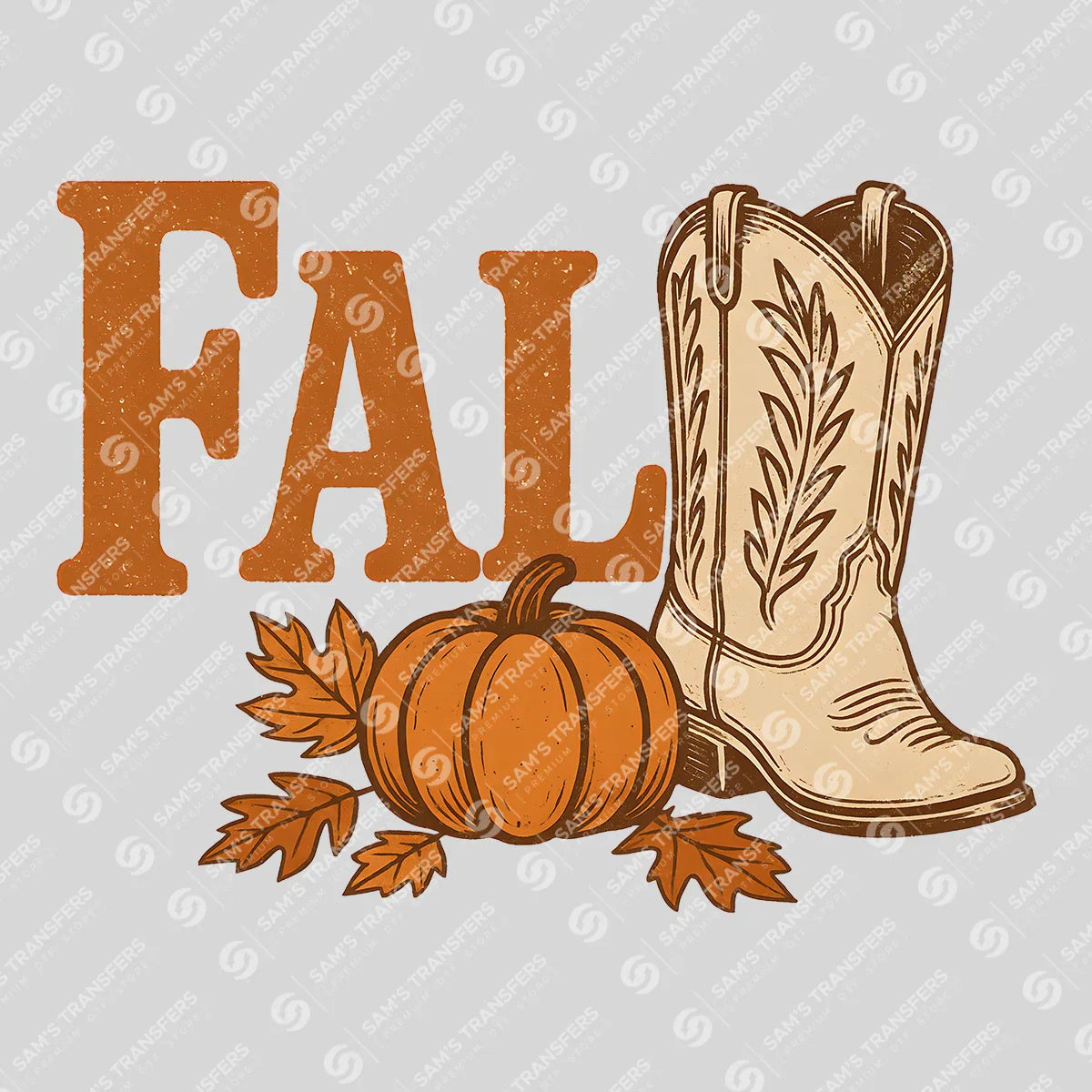 Apparel featuring a Fall Cowboy Boot-themed DTF transfer.