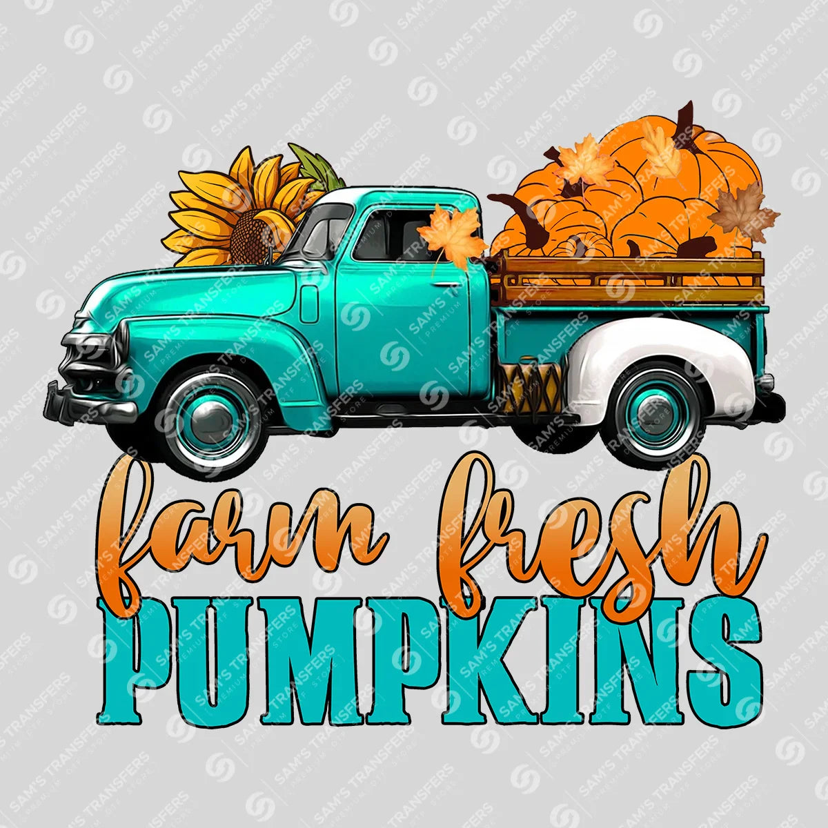 Apparel featuring a Farm Fresh Pumpkins Truck-themed DTF transfer.