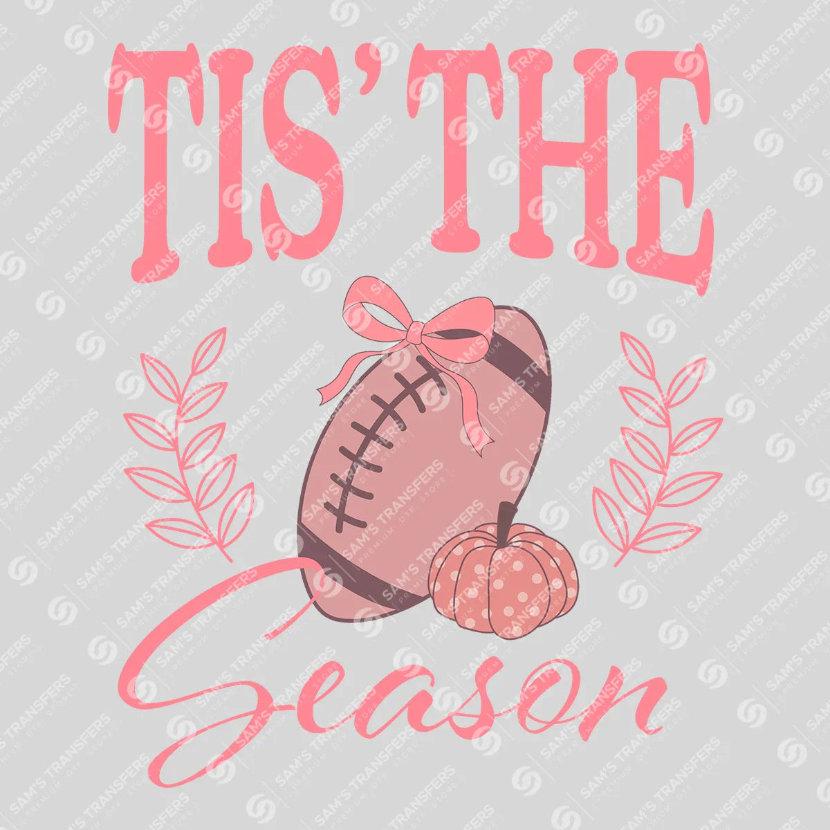 Apparel featuring a Tis The Season Football Bow-themed DTF transfer.