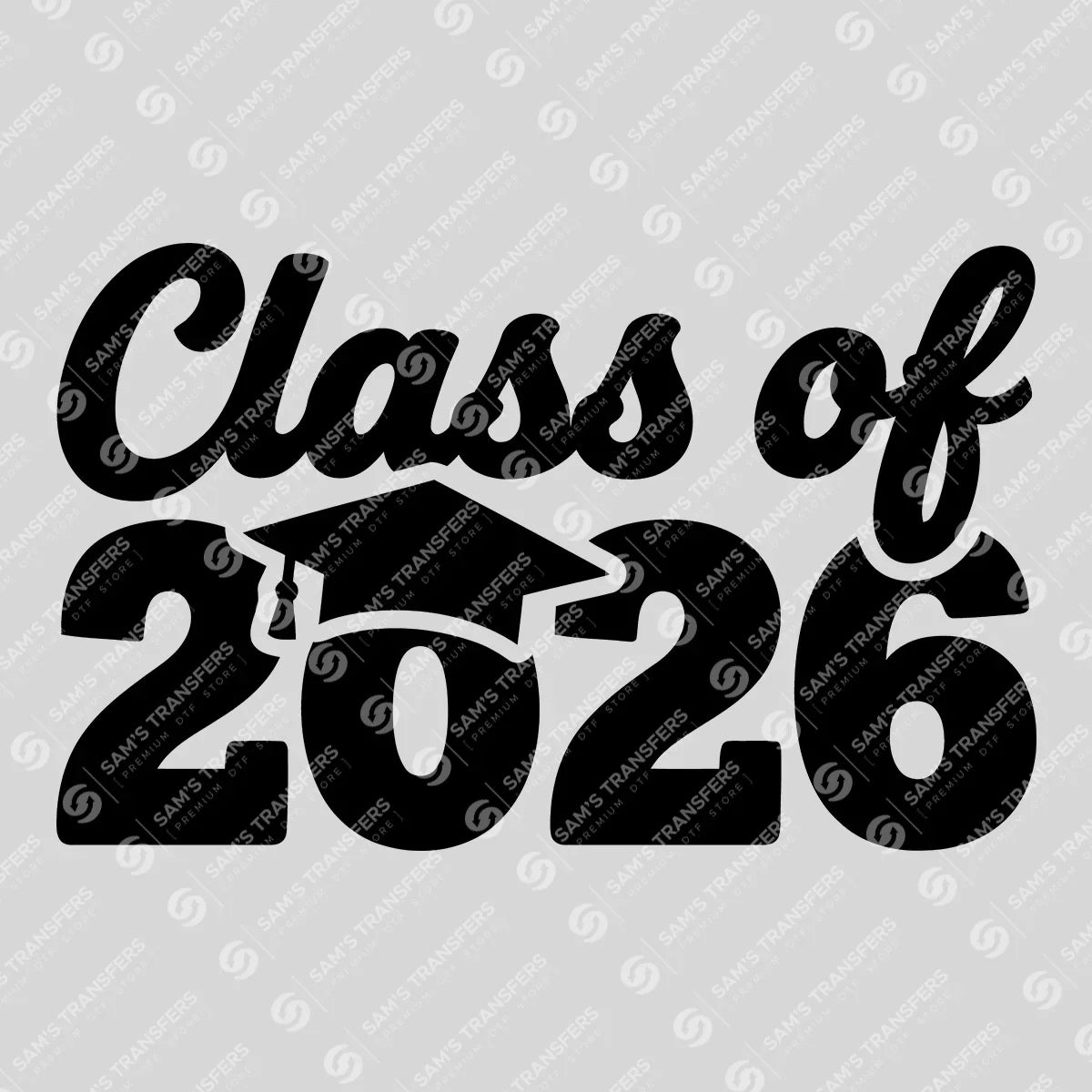 Apparel featuring a Class Of 2026 Groovy-themed DTF transfer.