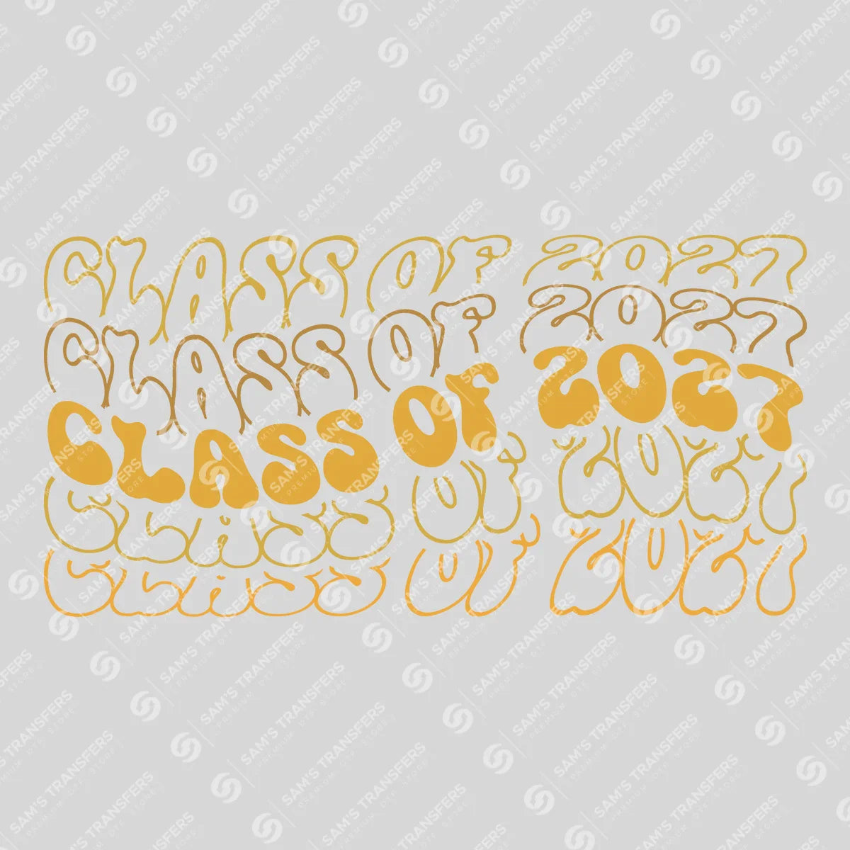 Apparel featuring a Class Of 2027 Groovy Echo-themed DTF transfer.