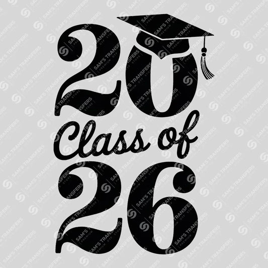 Apparel featuring a Class Of 2026 Stacked Vintage-themed DTF transfer.