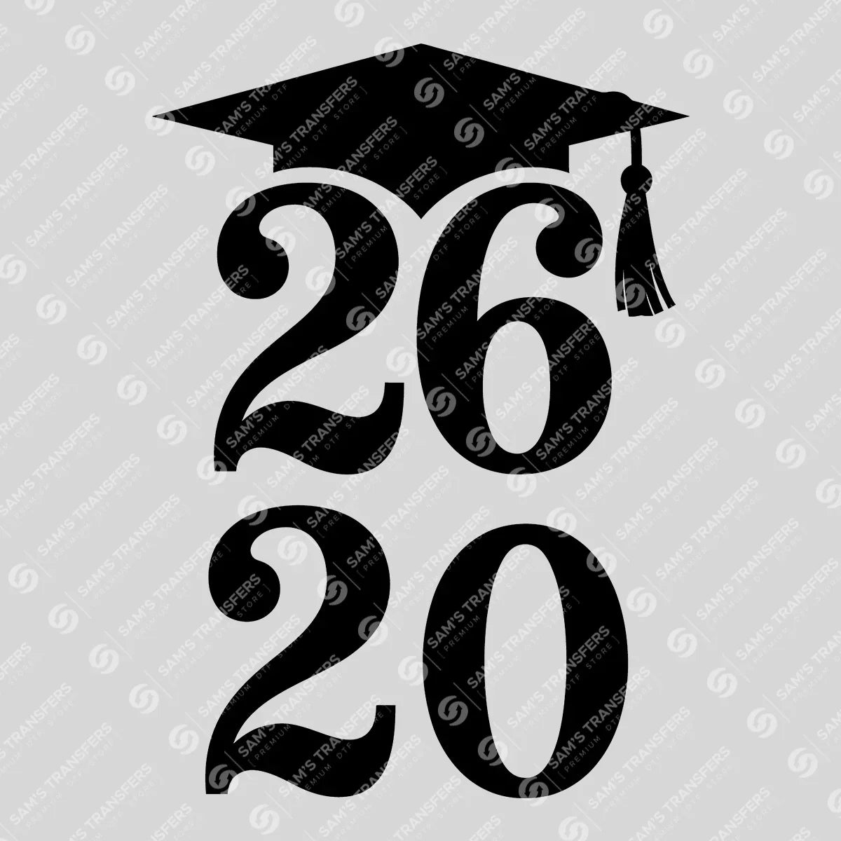 Apparel featuring a Graduation 2026 Reverse Stacked-themed DTF transfer.