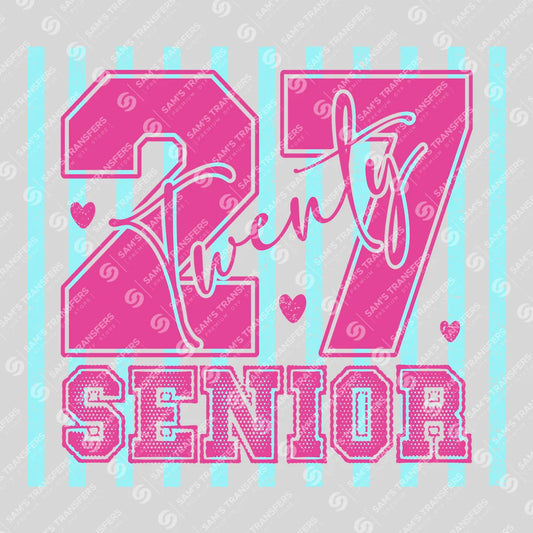 Apparel featuring a Senior Twenty 27 Pink-themed DTF transfer.