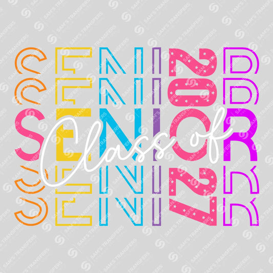 Apparel featuring a Senior Class Of 2027 Rainbow Echo-themed DTF transfer.