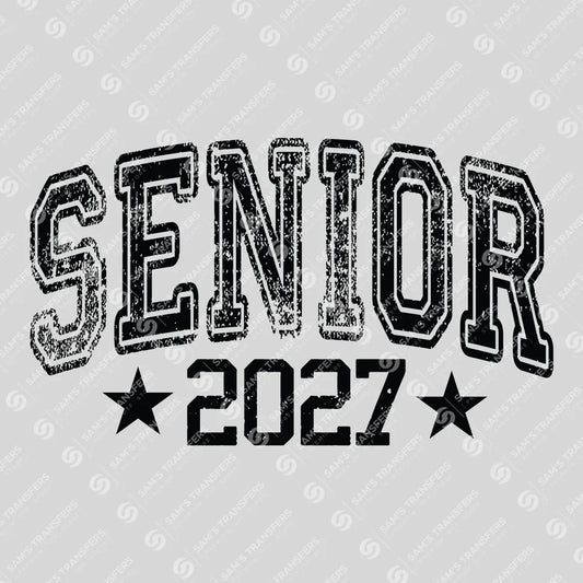 Apparel featuring a Senior 2027 Distressed Stars-themed DTF transfer.