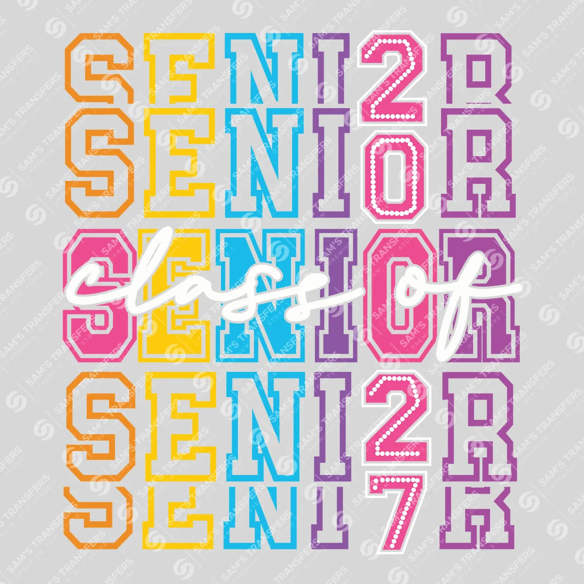 Apparel featuring a Senior Class Of 2027 Rhinestone Echo-themed DTF transfer.
