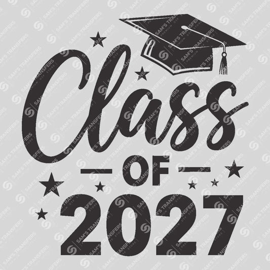 Apparel featuring a Class Of 2027 Cap Stars-themed DTF transfer.