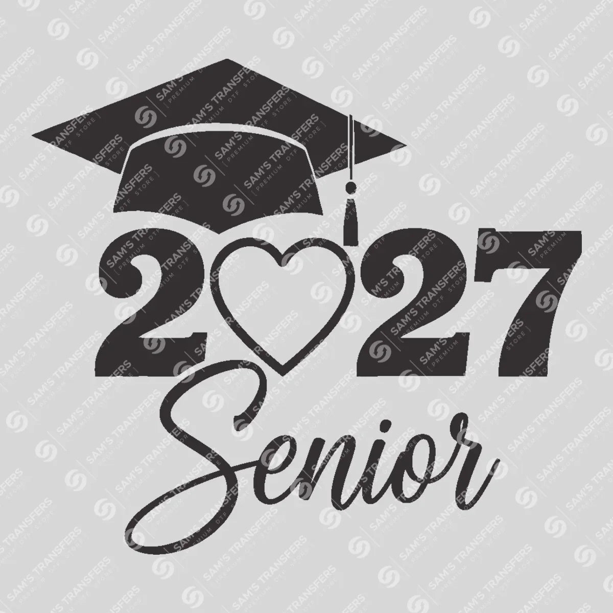 Apparel featuring a Senior 2027 Heart Cap-themed DTF transfer.