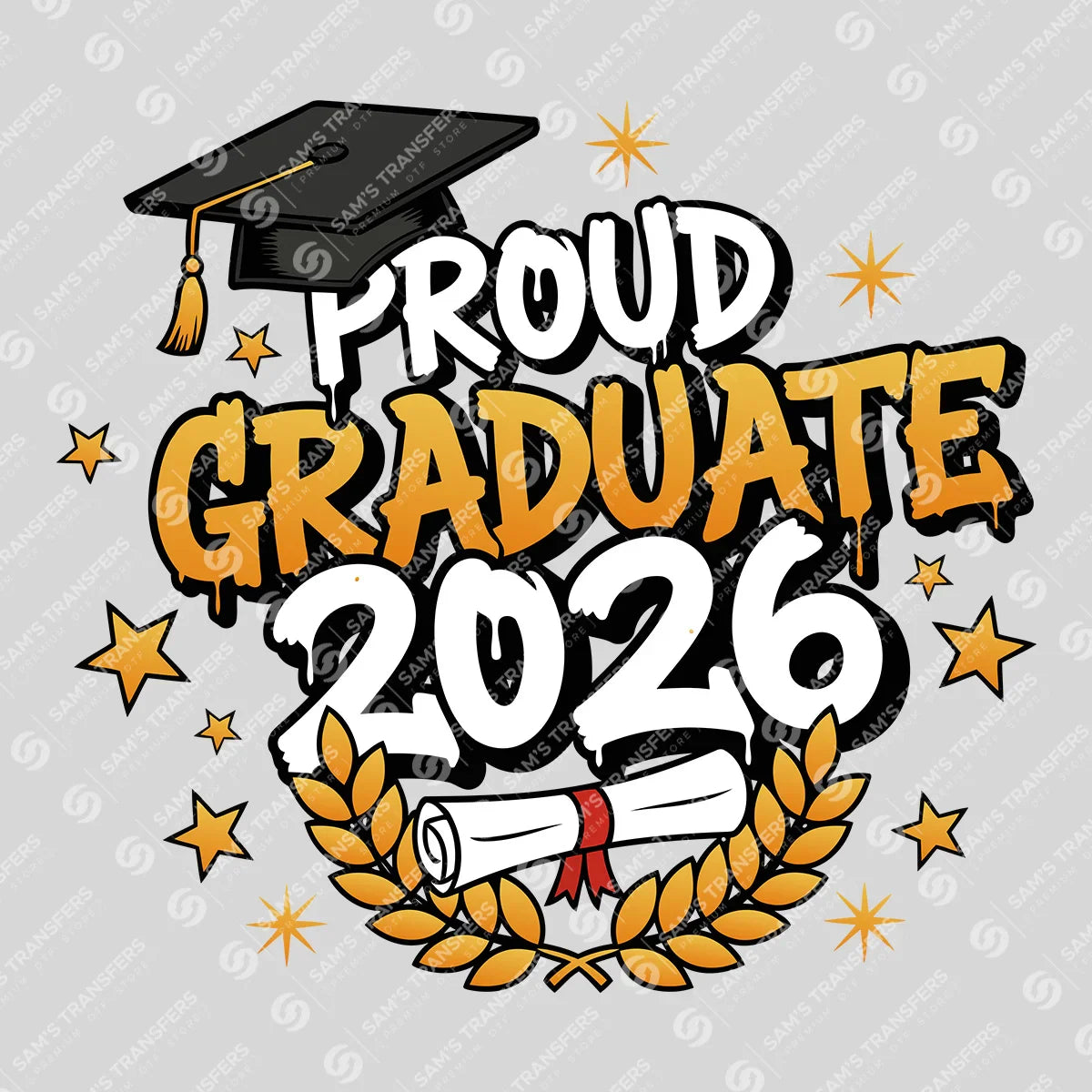 Apparel featuring a Proud Graduate 2026-themed DTF transfer.