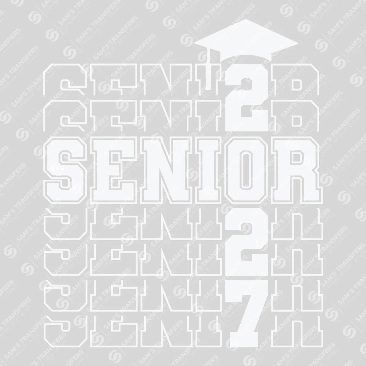 Apparel featuring a Senior 2027 White Echo-themed DTF transfer.