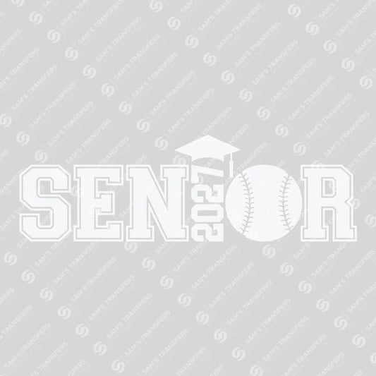 Apparel featuring a Senior 2027 Baseball White-themed DTF transfer.