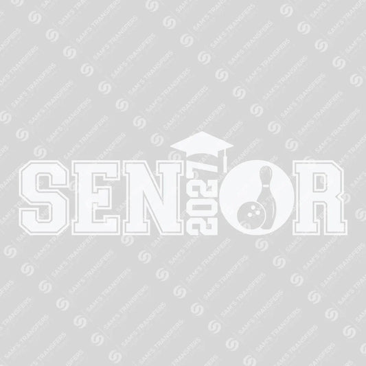 Apparel featuring a Senior 2027 Bowling White-themed DTF transfer.