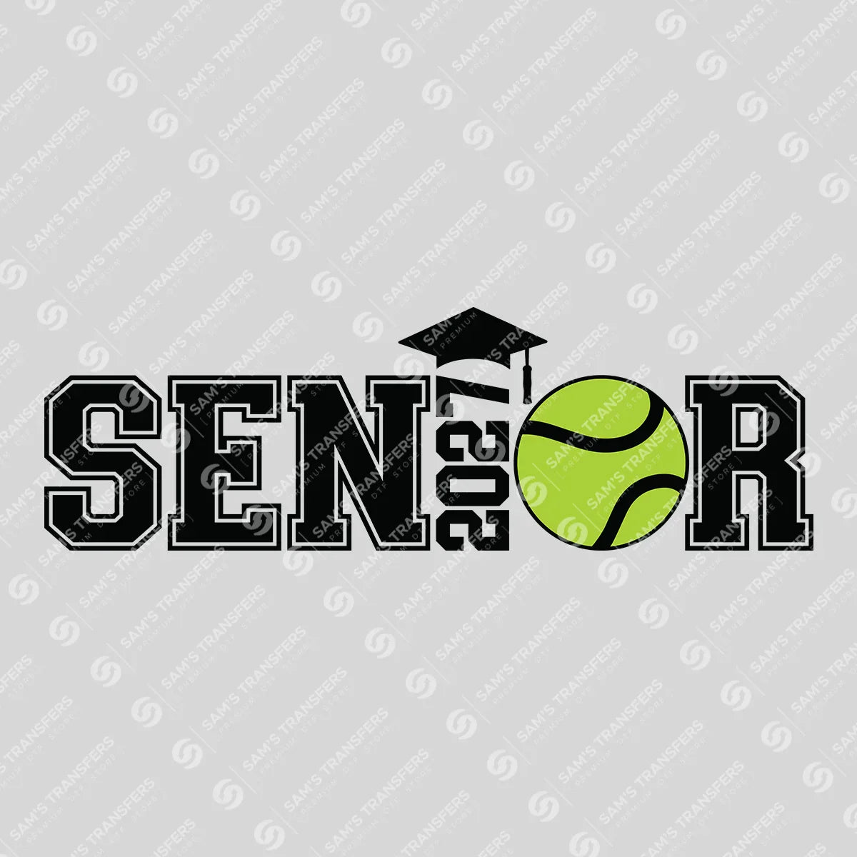 Apparel featuring a Senior 2027 Tennis Black-themed DTF transfer.