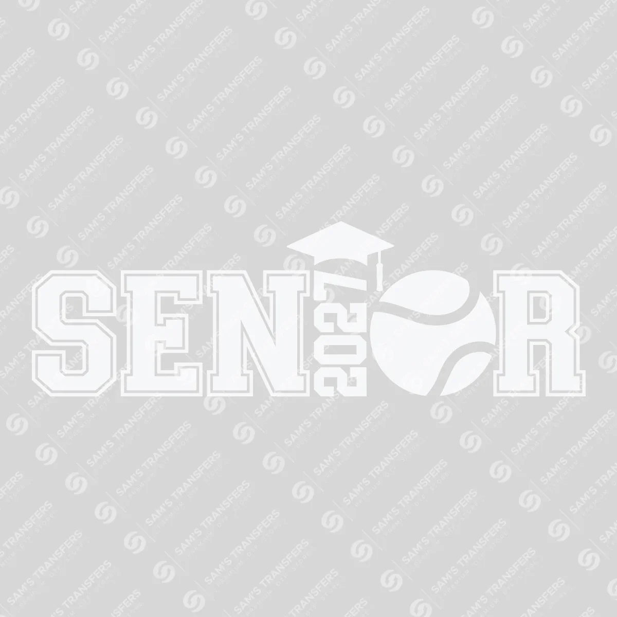 Apparel featuring a Senior 2027 Tennis White-themed DTF transfer.