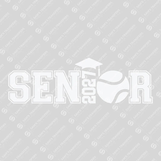 Apparel featuring a Senior 2027 Tennis White-themed DTF transfer.