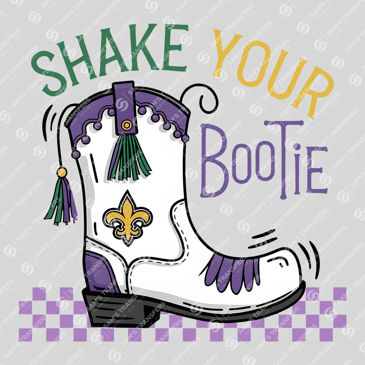 Apparel featuring a Shake Your Bootie-themed DTF transfer.