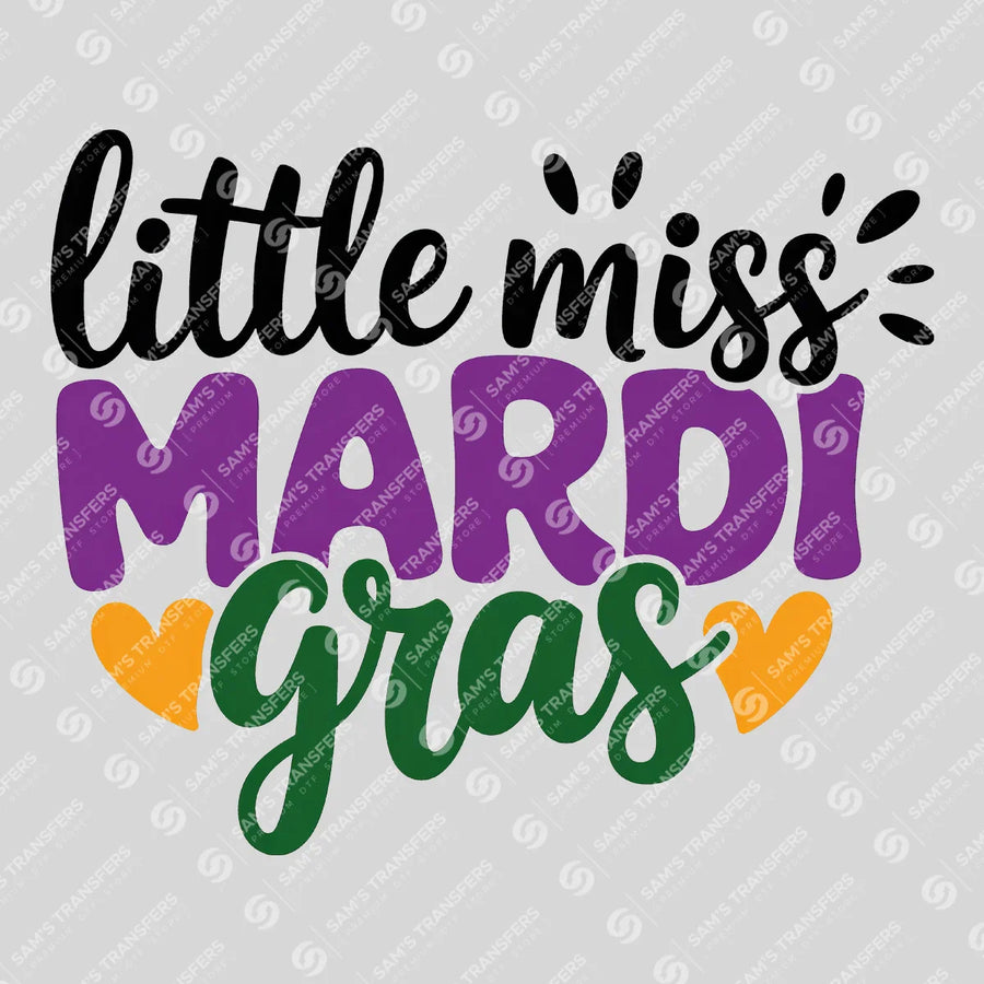 Little Miss Mardi Gras Hearts Ready-to-Press DTF Transfer | SAT01071