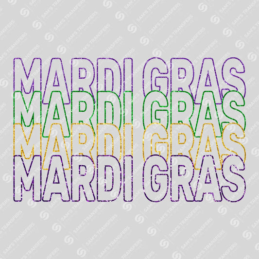 Apparel featuring a Mardi Gras Stacked Outline-themed DTF transfer.