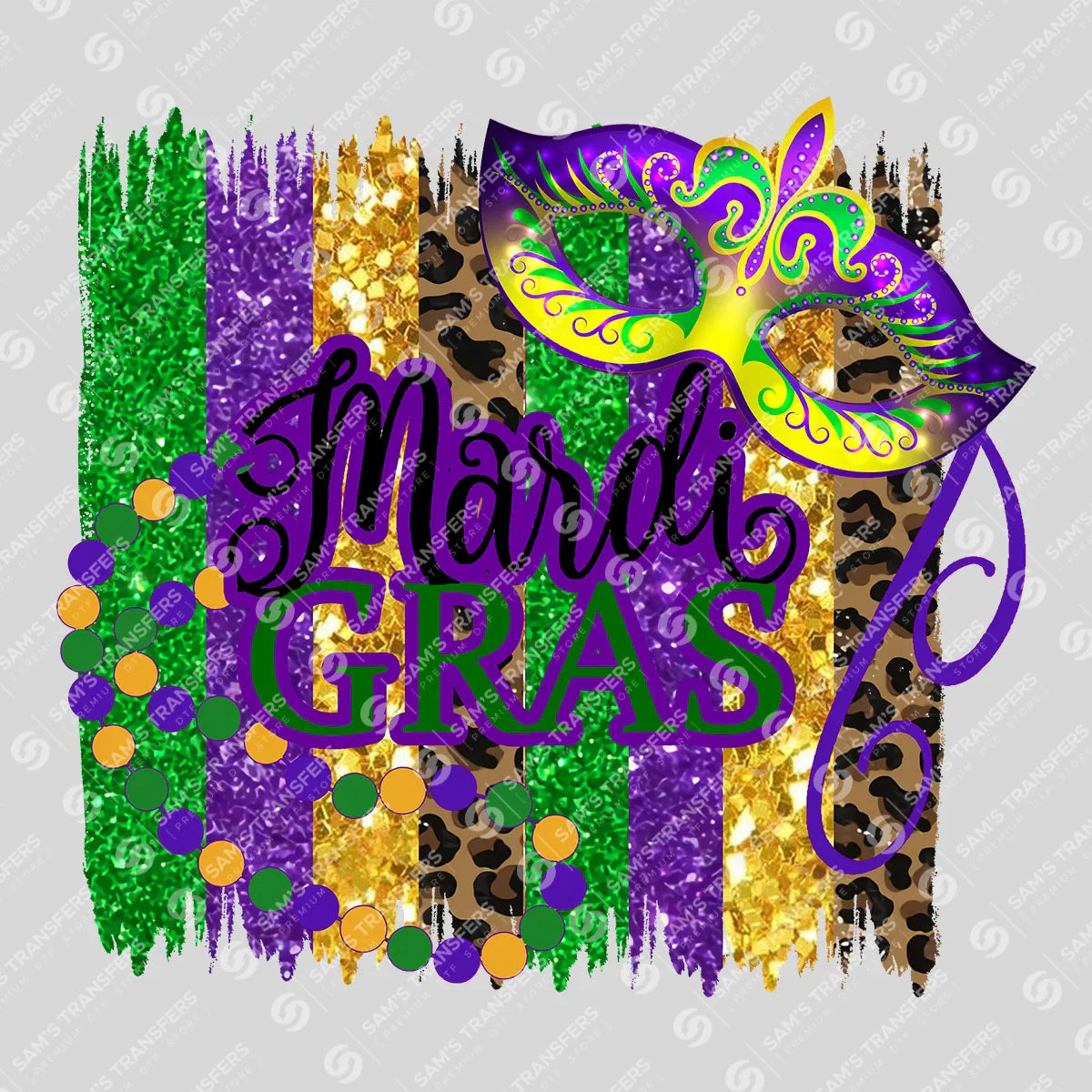 Apparel featuring a Mardi Gras Glitter Brushstroke-themed DTF transfer.