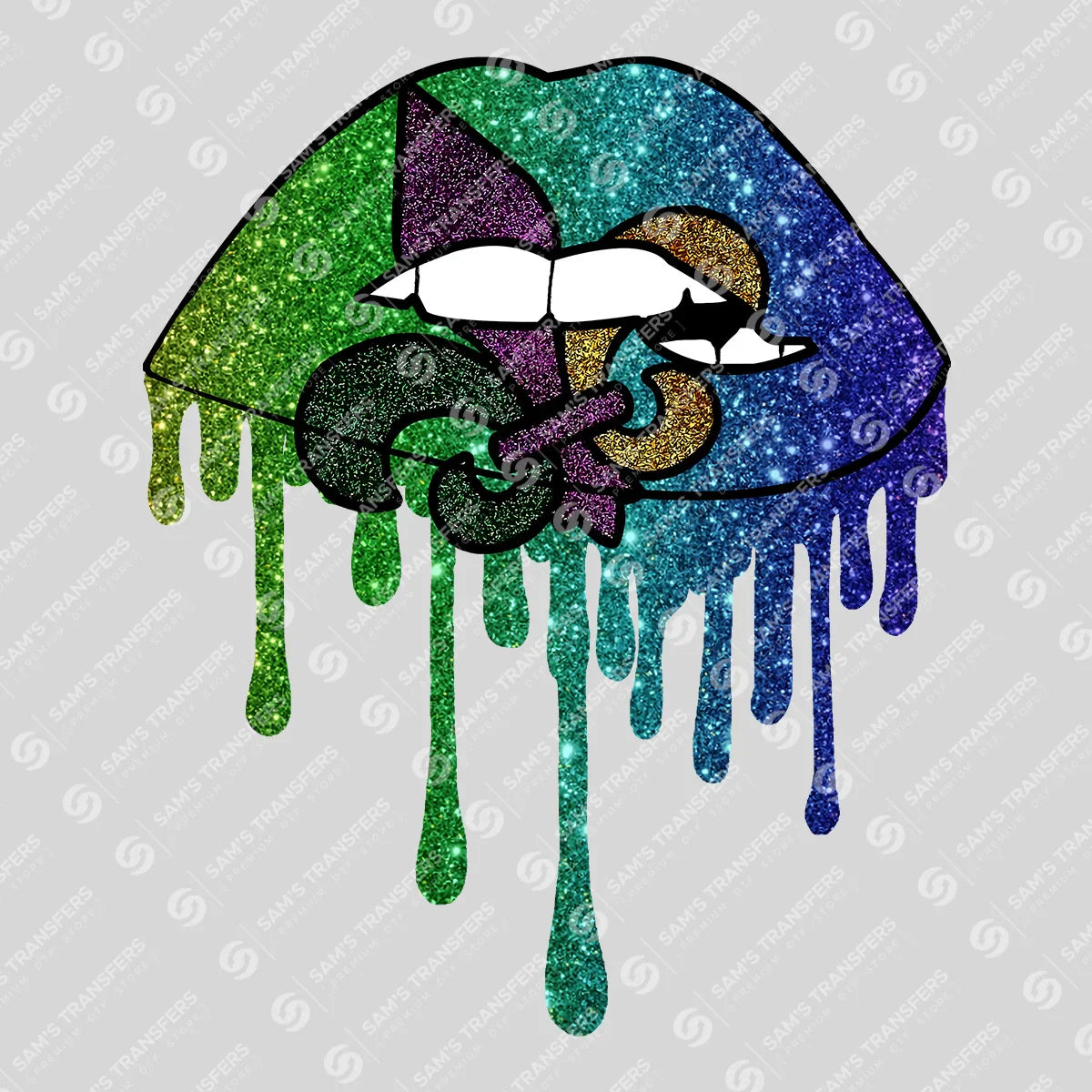 Apparel featuring a Mardi Gras Dripping Lips-themed DTF transfer.