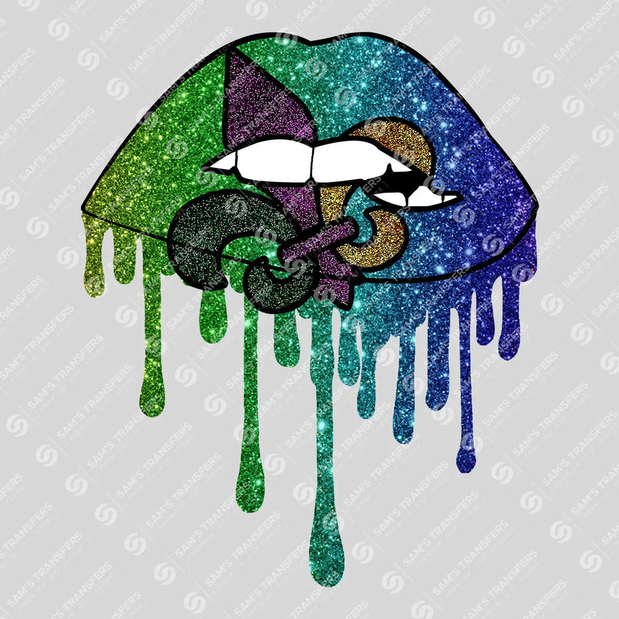 Mardi Gras Dripping Lips Ready-to-Press DTF Transfer | SAT01094