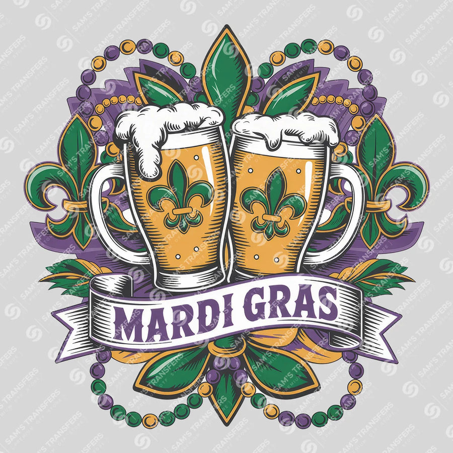 Mardi Gras Beer Cheers Ready-to-Press DTF Transfer | SAT01099