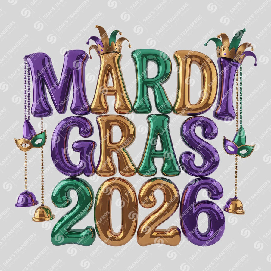 Mardi Gras 2026 Balloon Ready-to-Press DTF Transfer | SAT01106