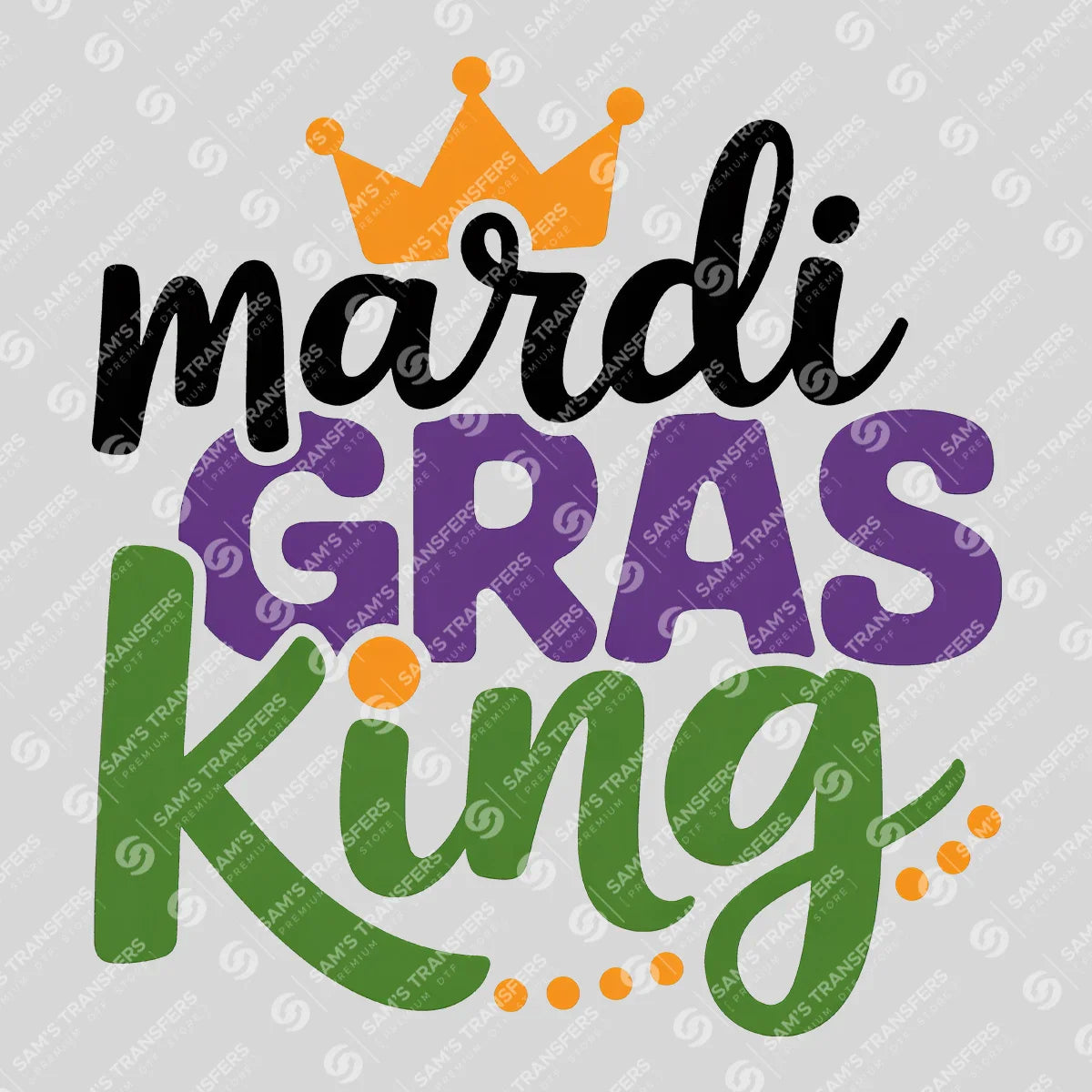 Apparel featuring a Mardi Gras King-themed DTF transfer.