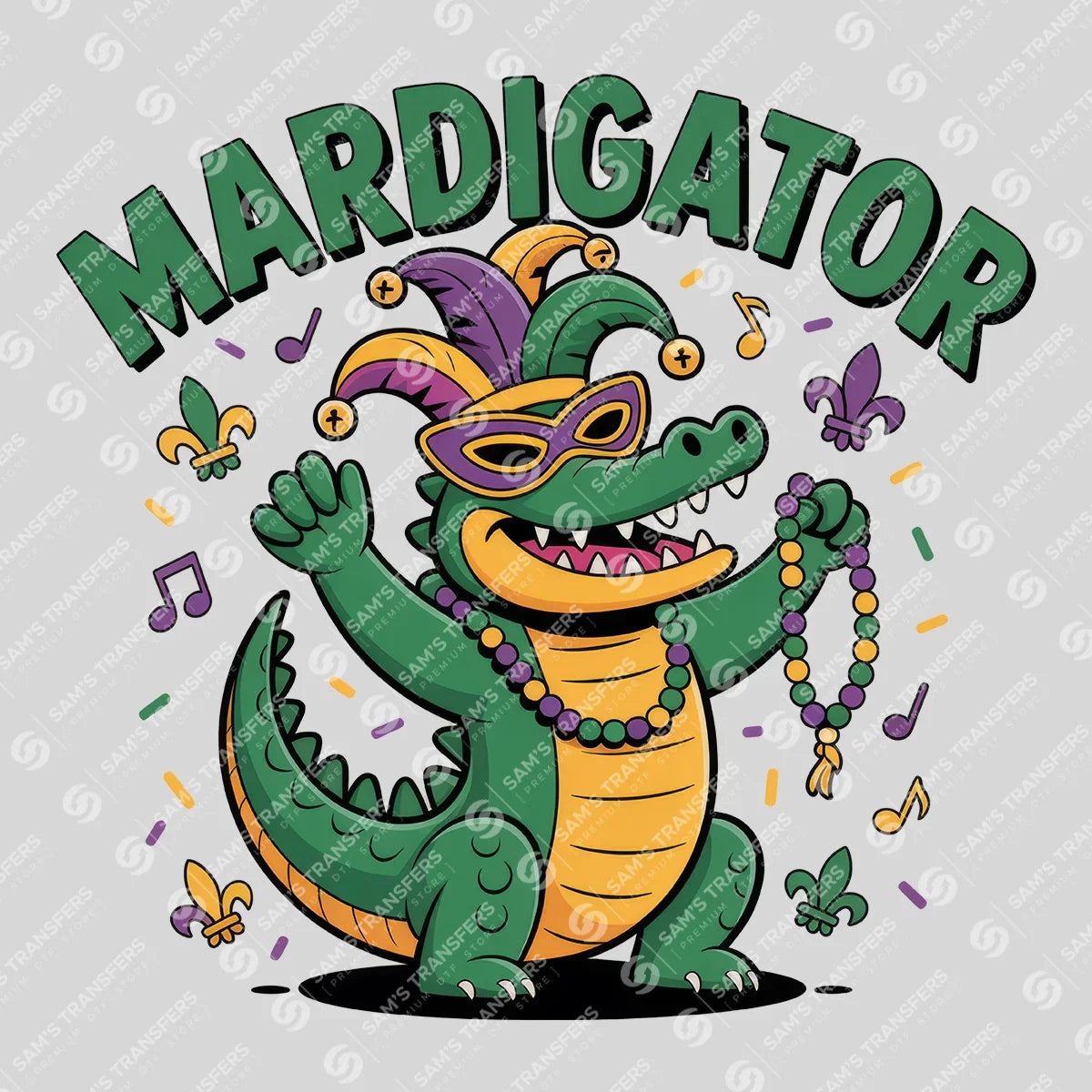 Apparel featuring a Mardigator-themed DTF transfer.