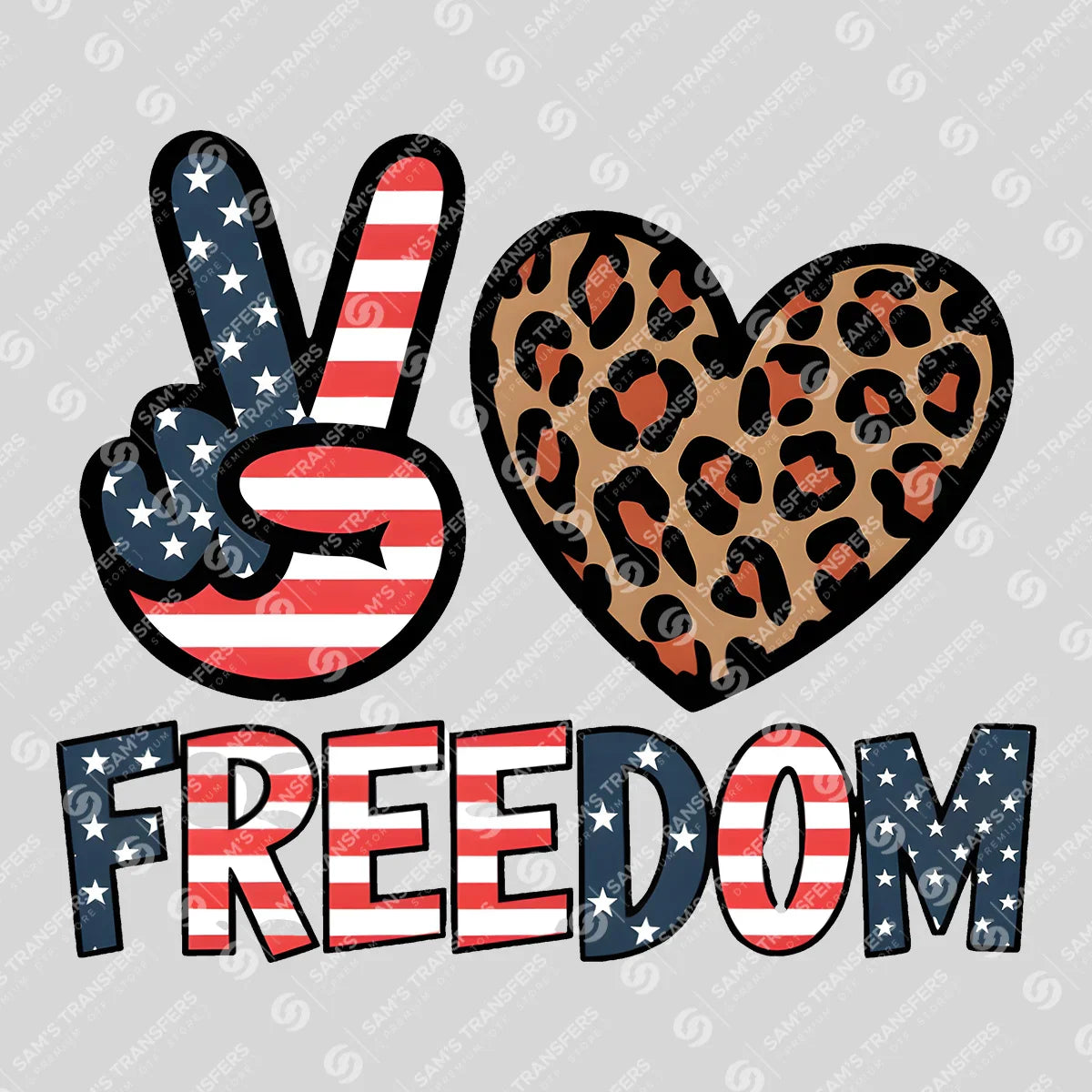 Apparel featuring a Peace Love Freedom-themed DTF transfer.
