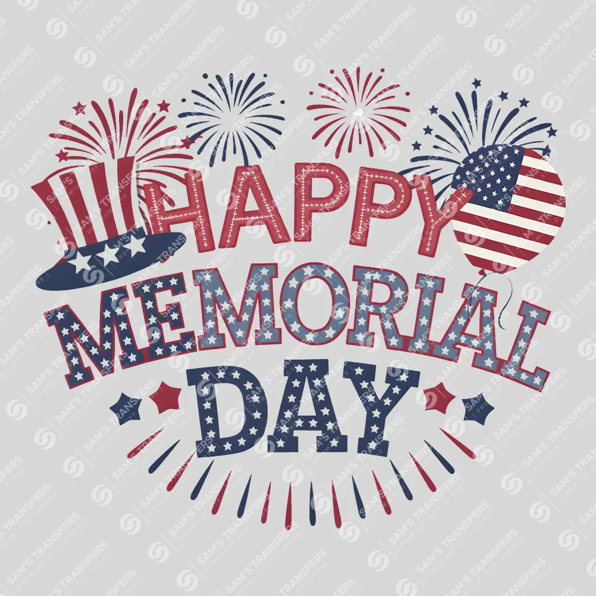 Apparel featuring a Happy Memorial Day Fireworks-themed DTF transfer.