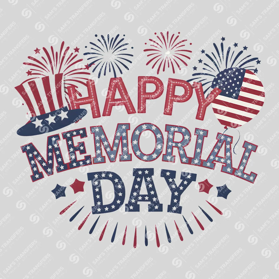 Happy Memorial Day Fireworks Ready-to-Press DTF Transfer | SAT01190