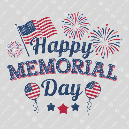 Apparel featuring a Happy Memorial Day Balloons-themed DTF transfer.