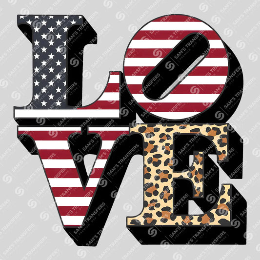 Apparel featuring a American Flag Love-themed DTF transfer.