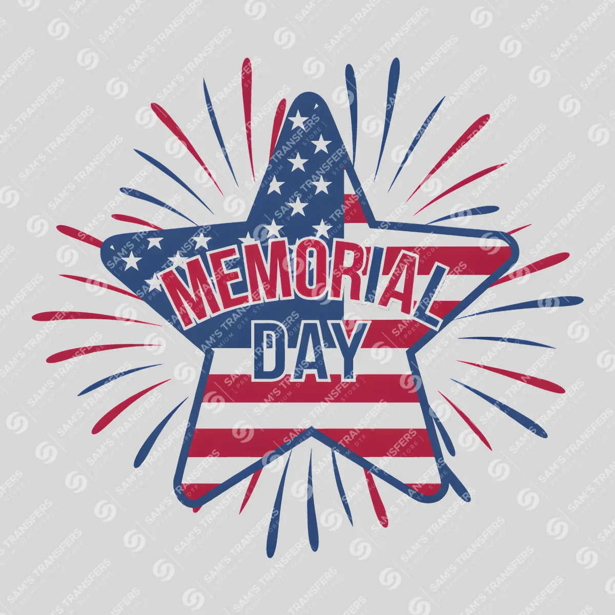 Apparel featuring a Memorial Day Star-themed DTF transfer.