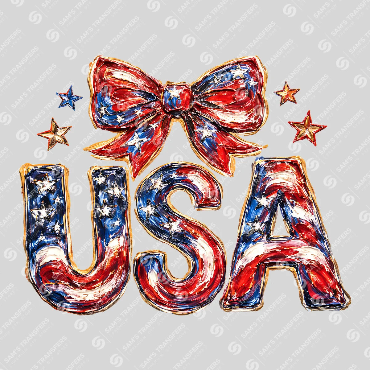 Apparel featuring a USA Watercolor Bow-themed DTF transfer.