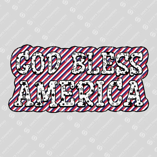 Apparel featuring a God Bless America Striped-themed DTF transfer.