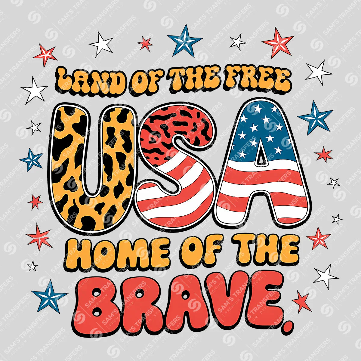 Apparel featuring a Land of the Free Home of the Brave-themed DTF transfer.
