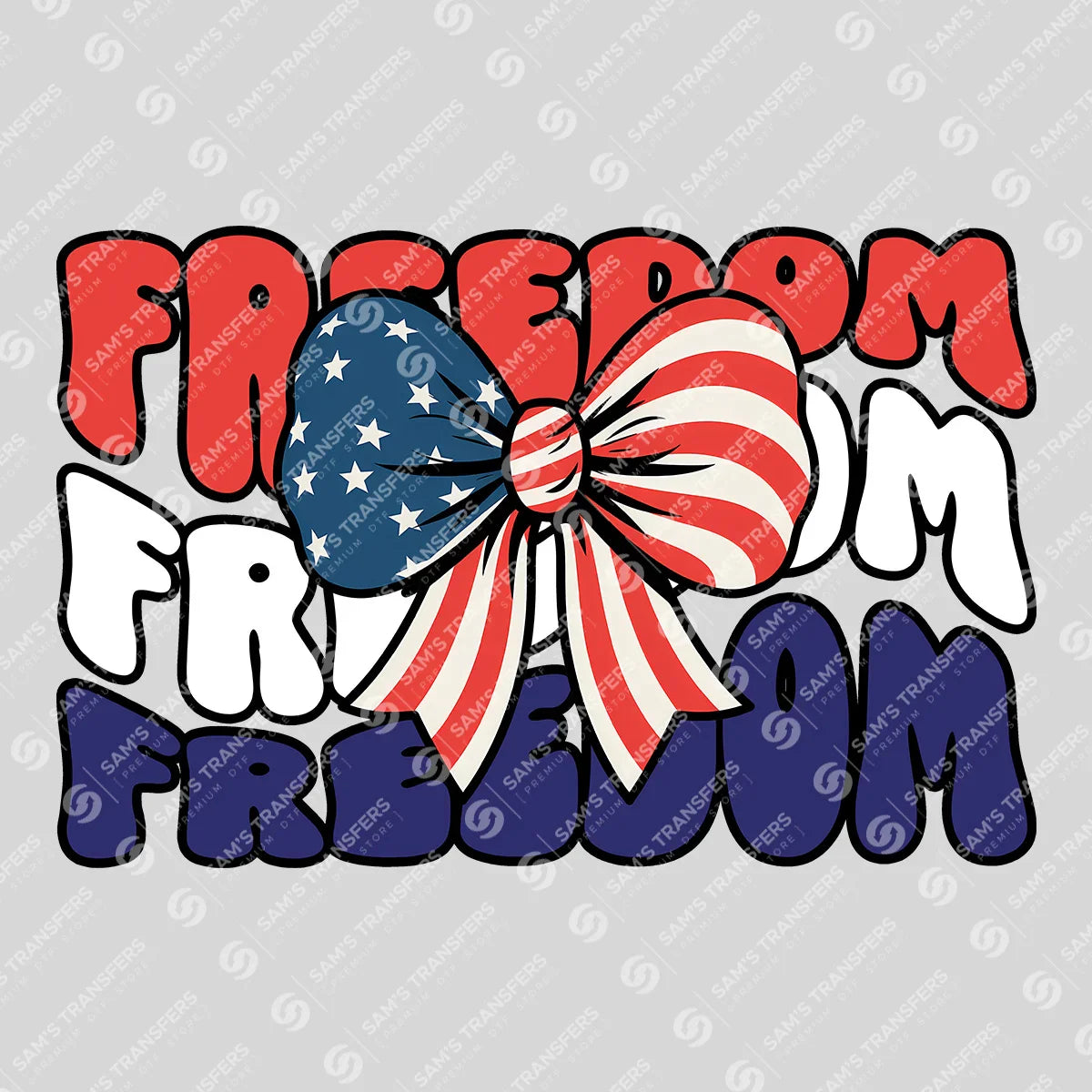 Apparel featuring a Freedom Bow-themed DTF transfer.
