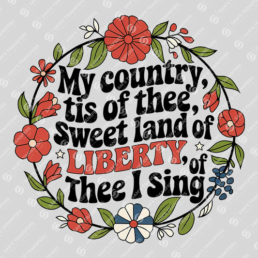 Apparel featuring a My Country Tis of Thee-themed DTF transfer.