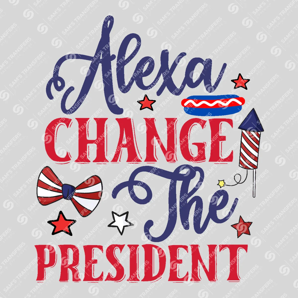 Apparel featuring a Alexa Change the President-themed DTF transfer.