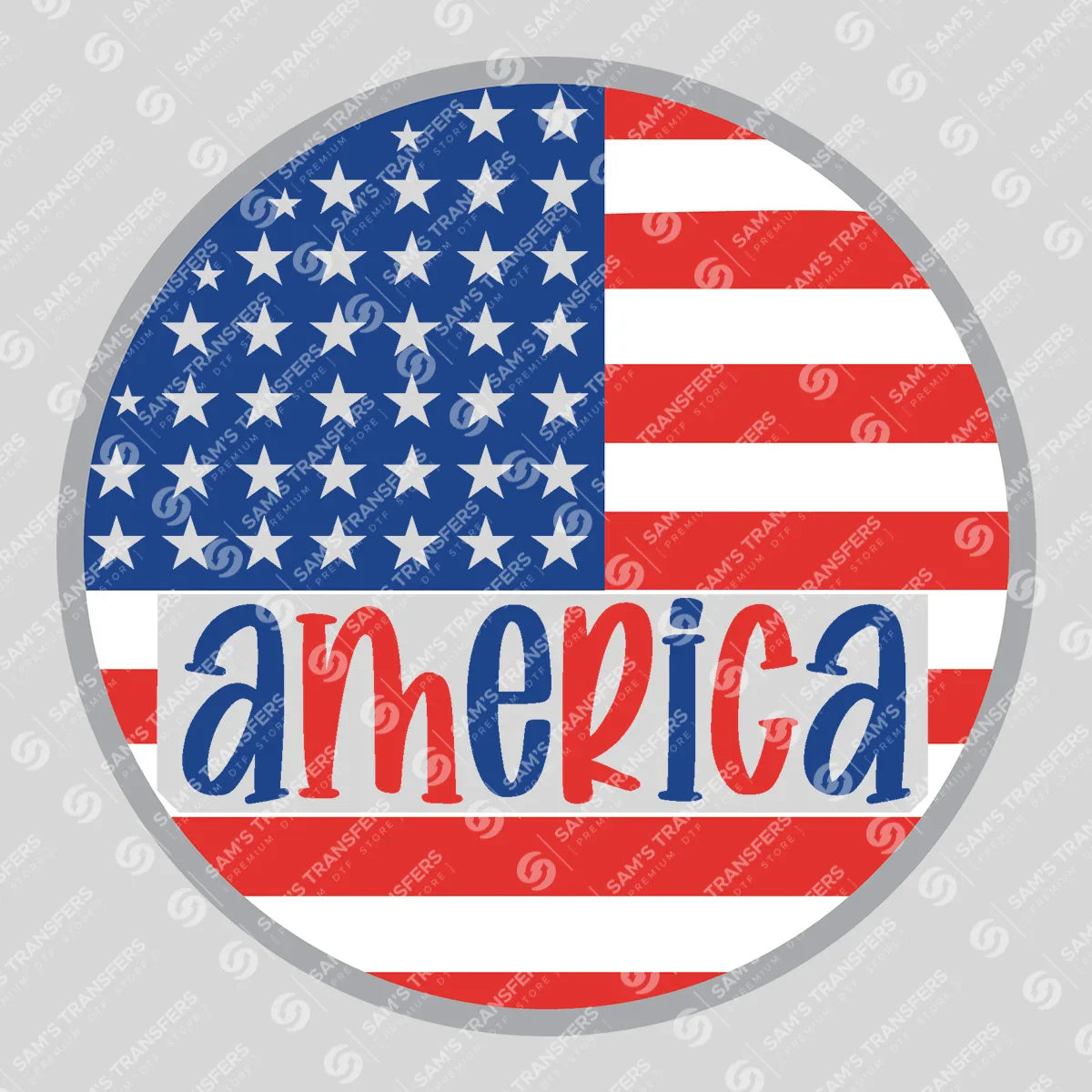 Apparel featuring a America Flag Circle-themed DTF transfer.