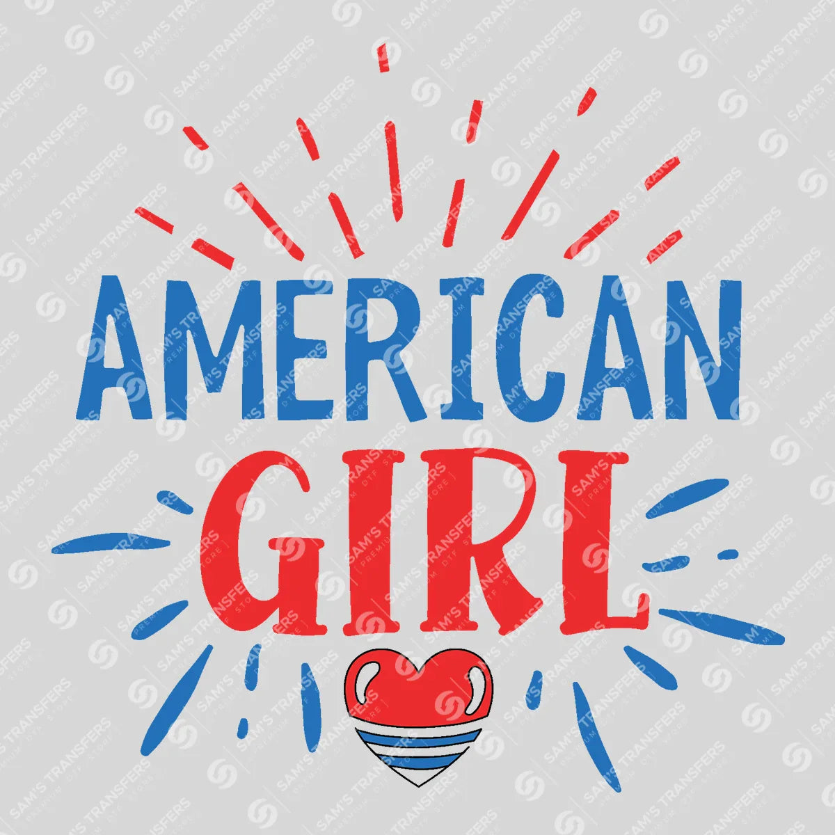 Apparel featuring a American Girl Sunburst-themed DTF transfer.